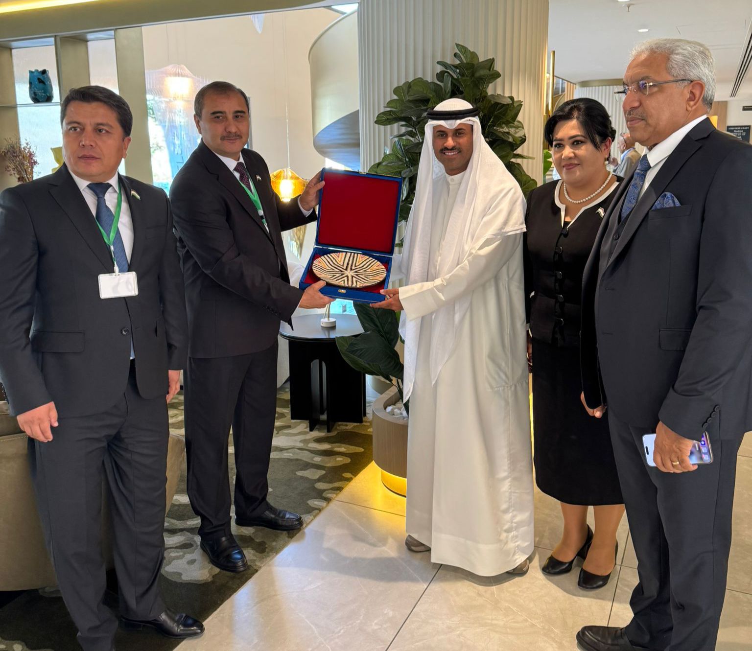 Tajikistan Parliamentary Delegation Presents Commemorative Shield to Mr. Saud Al-Hujailan in the Presence of Moroccan Deputy Speaker Mohamed Sbari